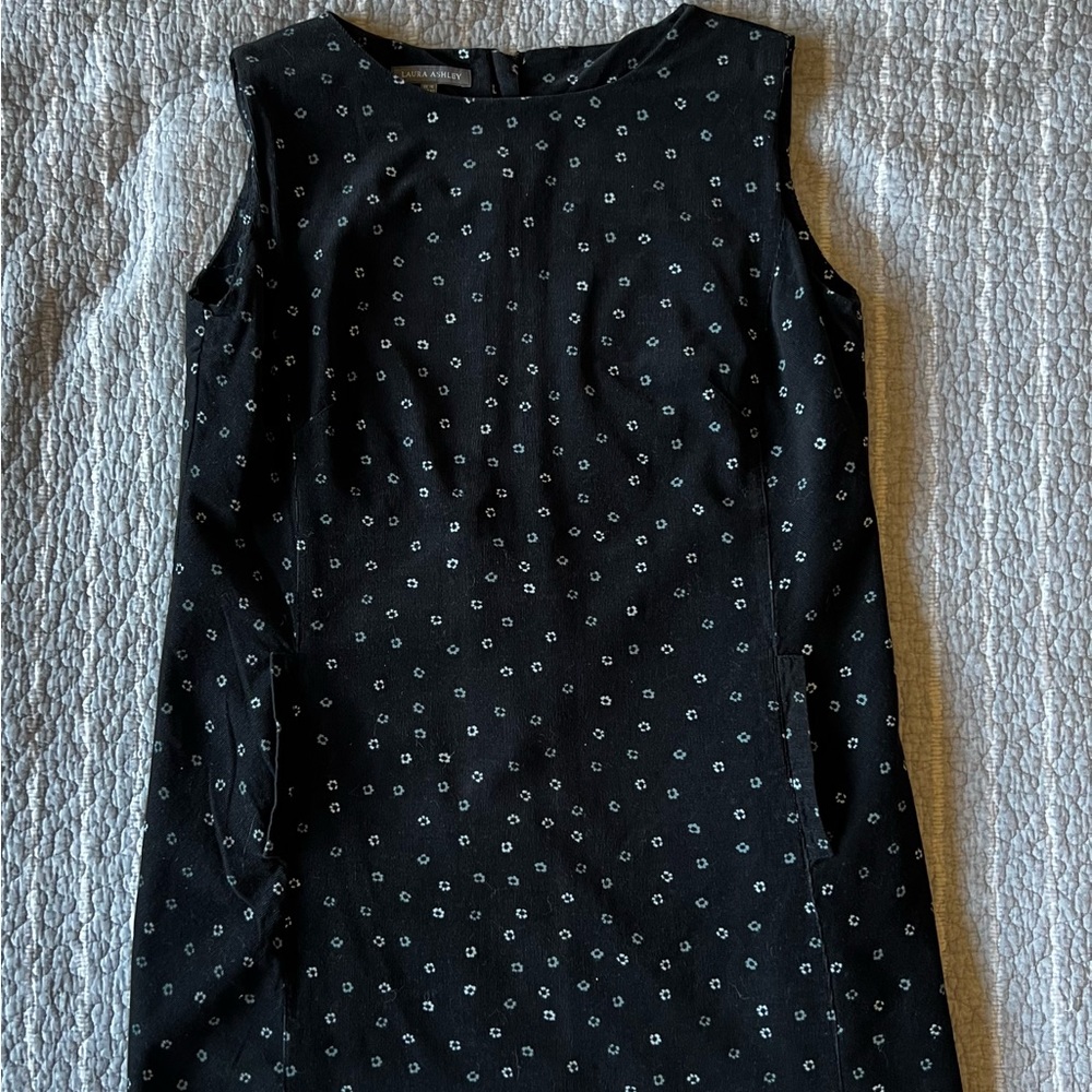 Laura Ashley well tailored timeless corduroy black with white design print dress